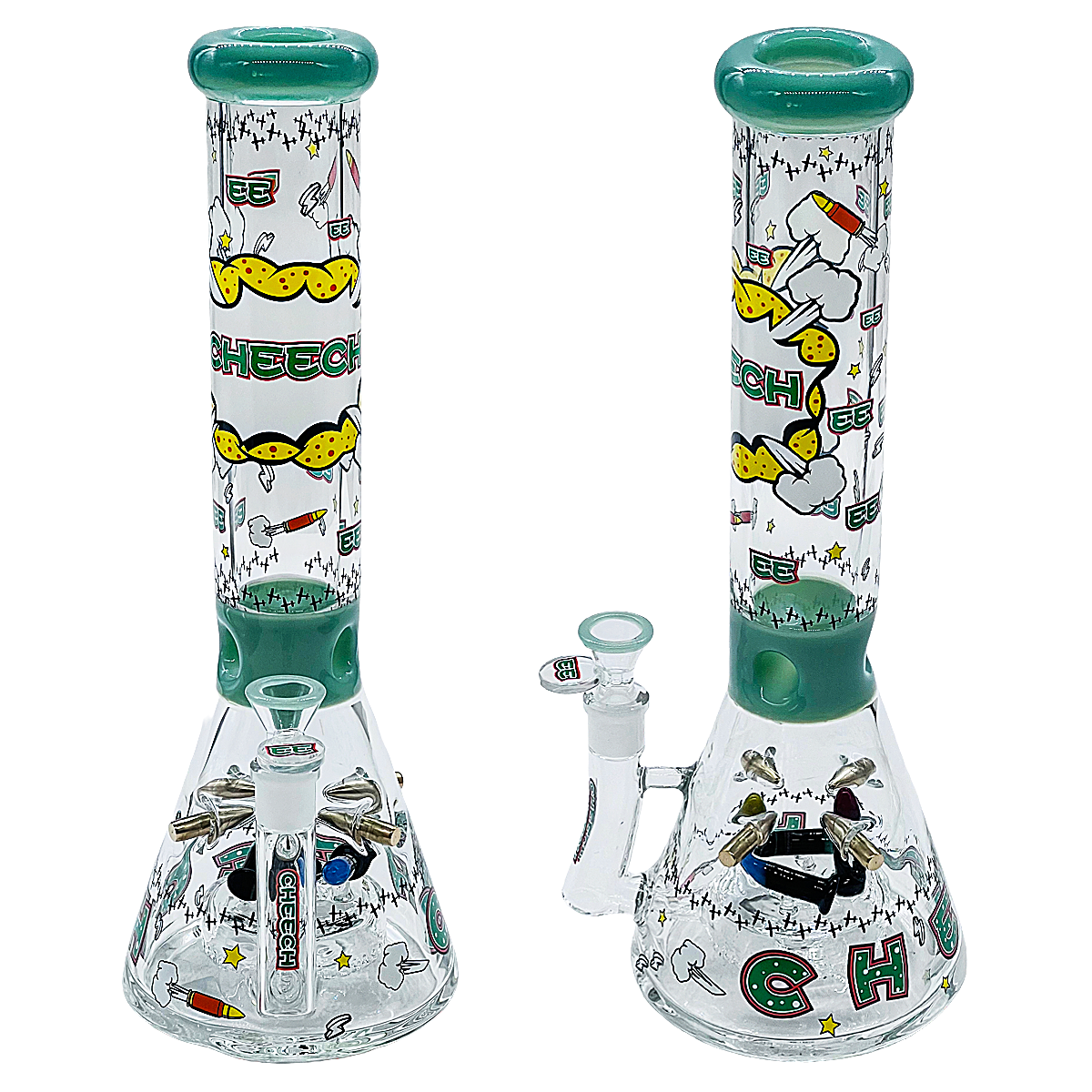 Cheech Bullets All Over With Bullets On Matrix Perc Beaker Waterpipe (CHE-344) | 13 inches | Assorted Colors product image